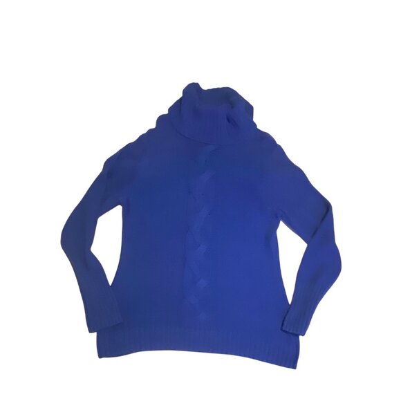 Gap Womens XXL Blue Cable Knit Turtleneck Sweater Ribbed Cuffs & Hem Cotton/Acry - Picture 1 of 14